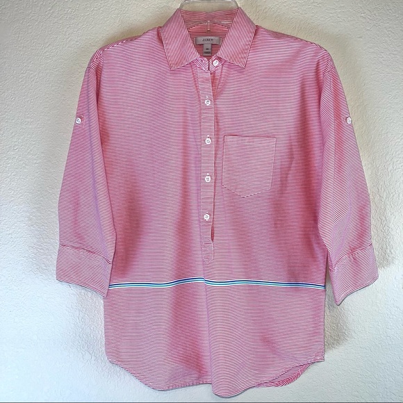 J. Crew Women’s Red/White Striped Boyfriend Popover Cotton Shirt. Sz 00 - Picture 9 of 9